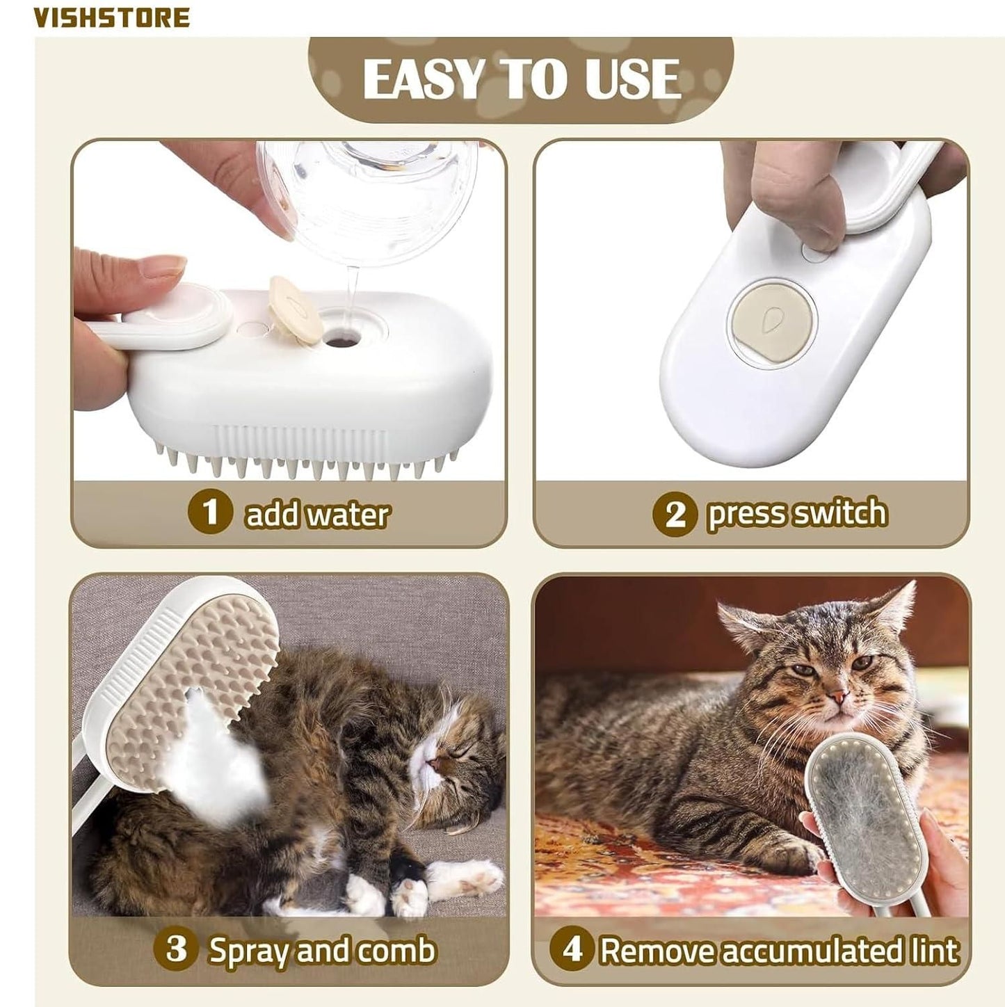 Fur remover Water steam brush